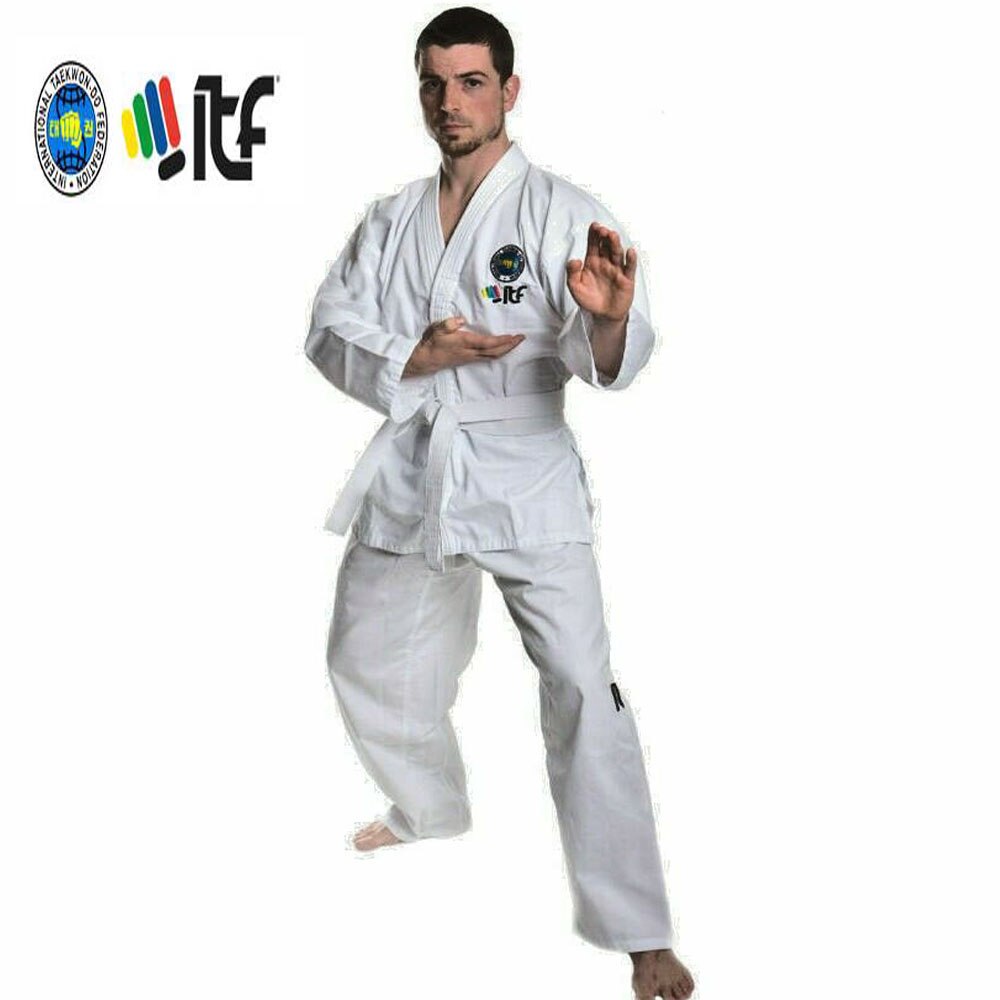 Traditionele Itf Student Uniform Witte Taekwondo Uniform Kid Adult Taekwondo Pak Dobok Kleren Lange Mouw Fitness Training