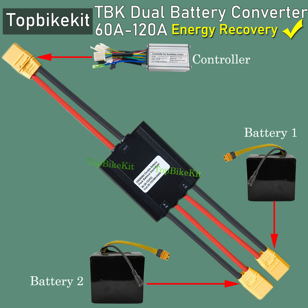 Ebike 20V-72V 60A/80A/120A Dual Batterie Entladung Konverter Anschluss Adapter Switcher Zwei Doppel Batterie symmetrische Entladung