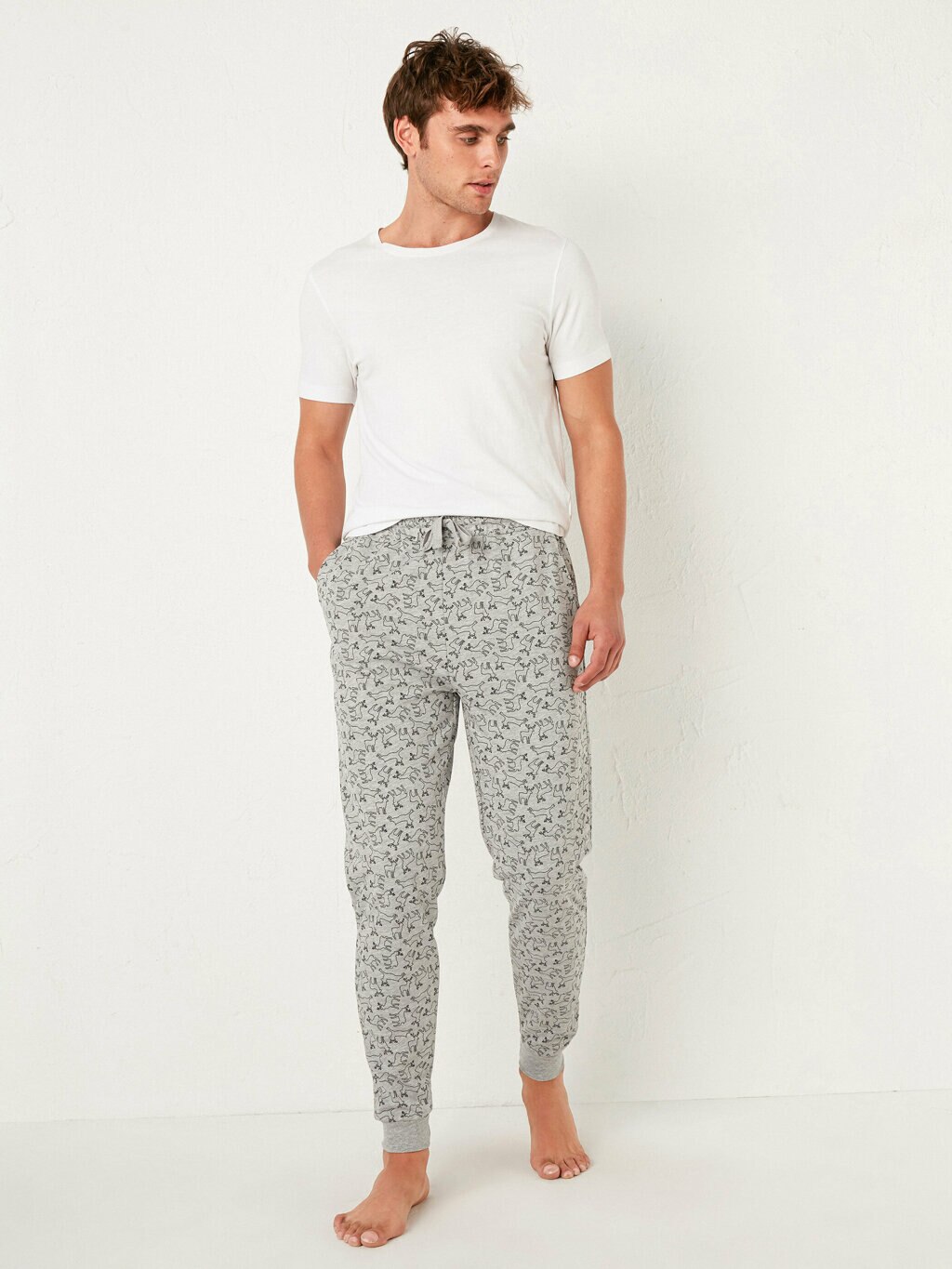 Pyjama Bodem Voor Mannen Geometrische Elastische Zachte Alle Seizoen Broek Thuis Pak Мужская Одежда Для Сна Katoen S M L Xl Pyjama