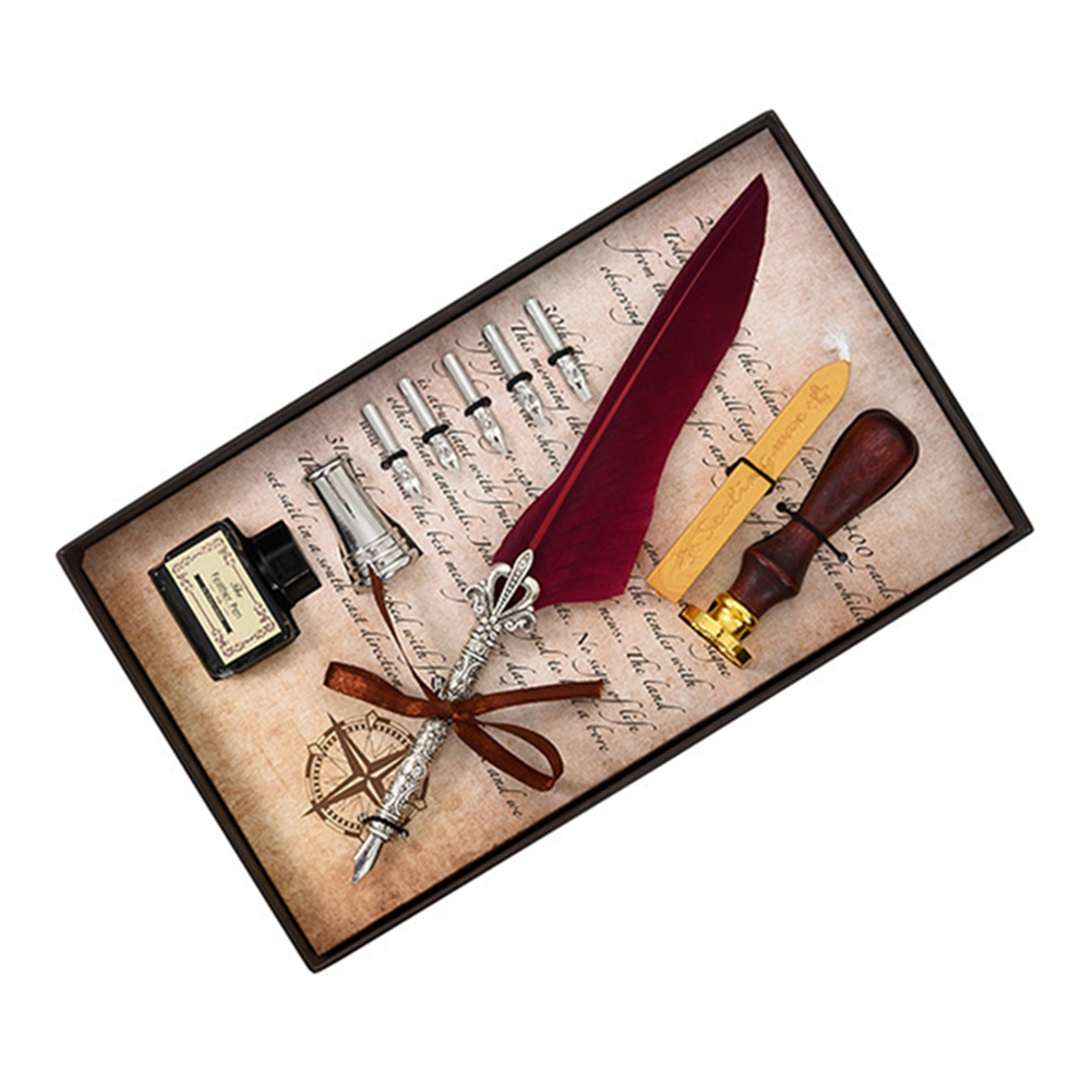Kalligrafie Veer Dip Pen Schrijven Inkt Set Briefpapier Box Met 5 Nib Bruiloft Quill Pen Desi Fontein Bruiloft Pennen: 12
