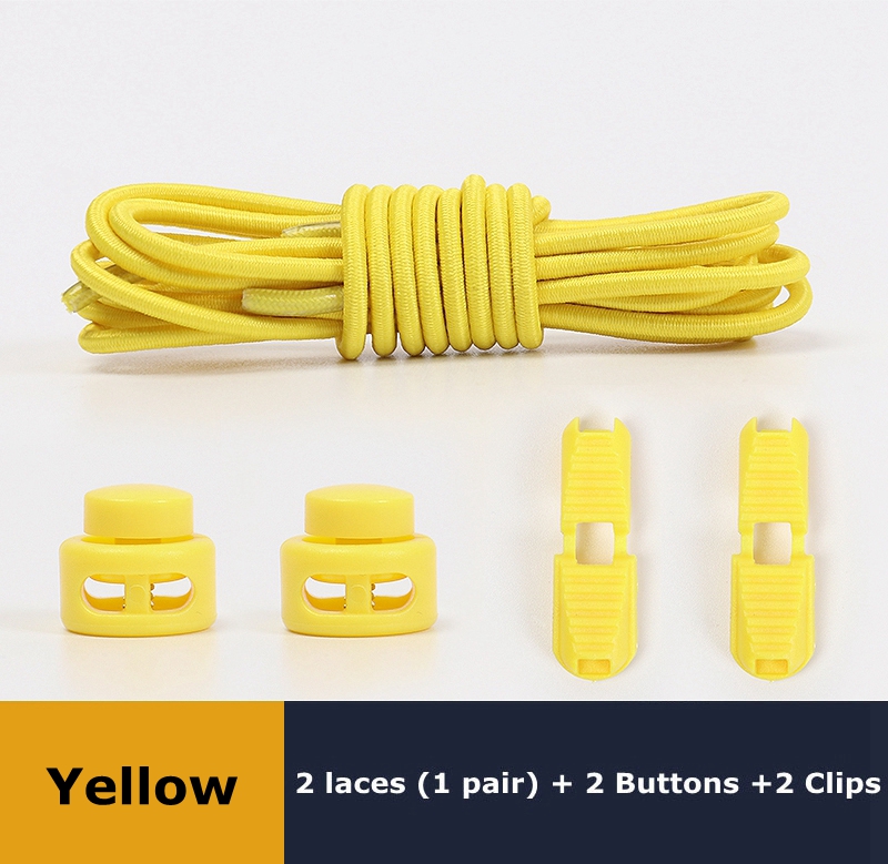 Lacets de chaussures élastiques ronds à ressort en plastique, faciles à porter en 1 seconde, accessoires de chaussures de sport, de randonnée, de paresseux: YELLOW