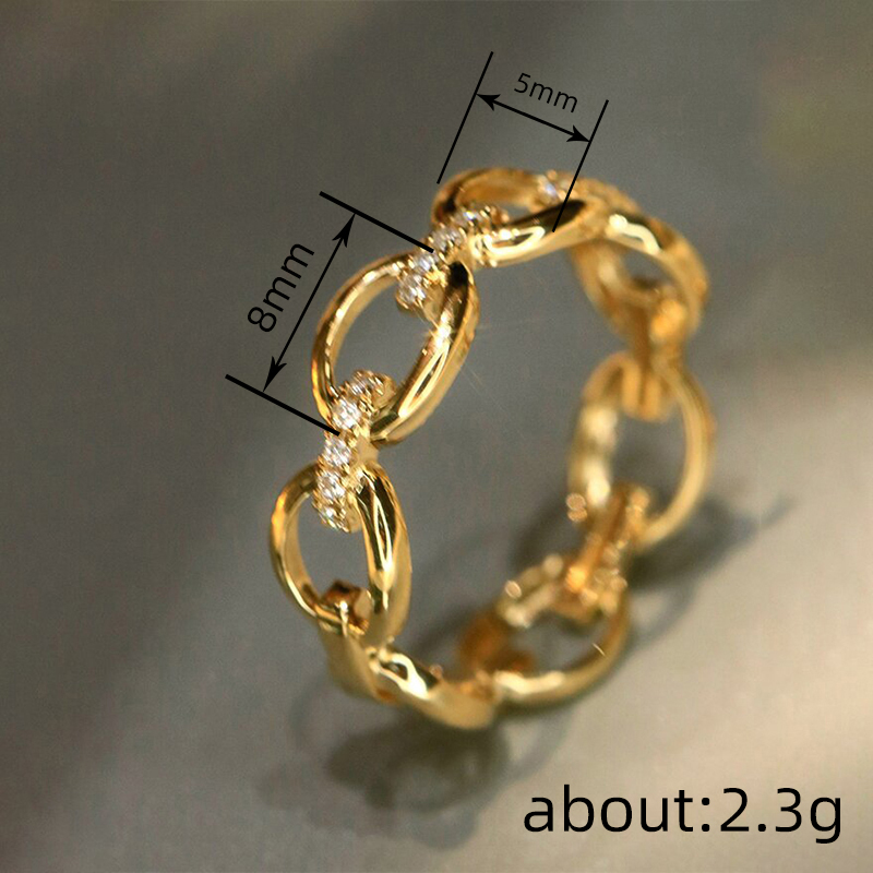 Huitan Women Ring Gold Color Chain Inlaid Bright Cubic Zirconia Wedding Party Accessories Luxury Daily Jewelry