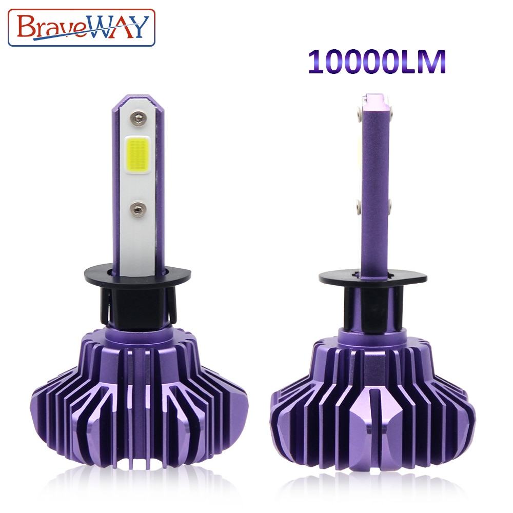 BraveWay H1 H3 LED COB Chip Auto Koplamp H7 LED H4 9005 HB3 9006 HB4 H11 H8 H9 10000LM 6500K 12V voor Motorfiets Conversie Kit