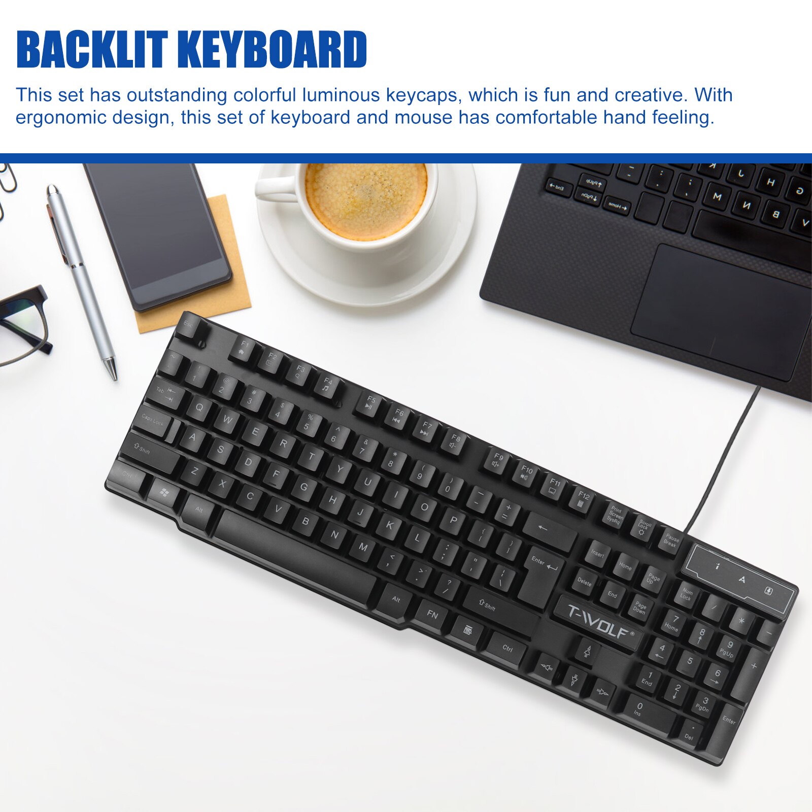 1 set cool keyboard and wired keyboard backlight keyboard kit
