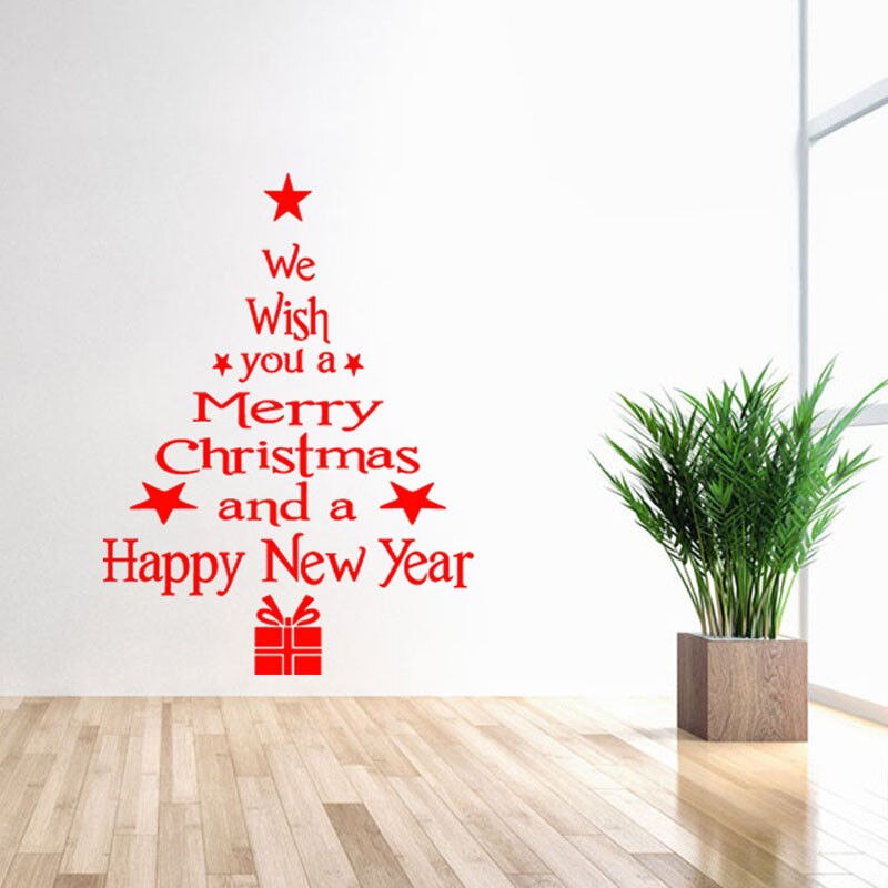 1pc Merry Christmas Window Wall Stickers Posters Decals Waterproof Blessing Happy Year Christmas Tree DIY Blessing Words