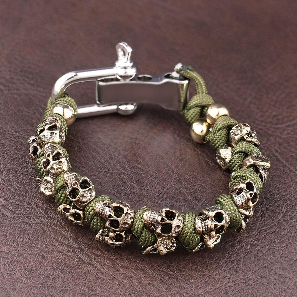 Pulsera tejida con calavera Vintage para hombre, brazaletes hechos a mano, brazaletes de Paracord de supervivencia al aire libre, pulseras ajustables Punk Hip Hop, joyería