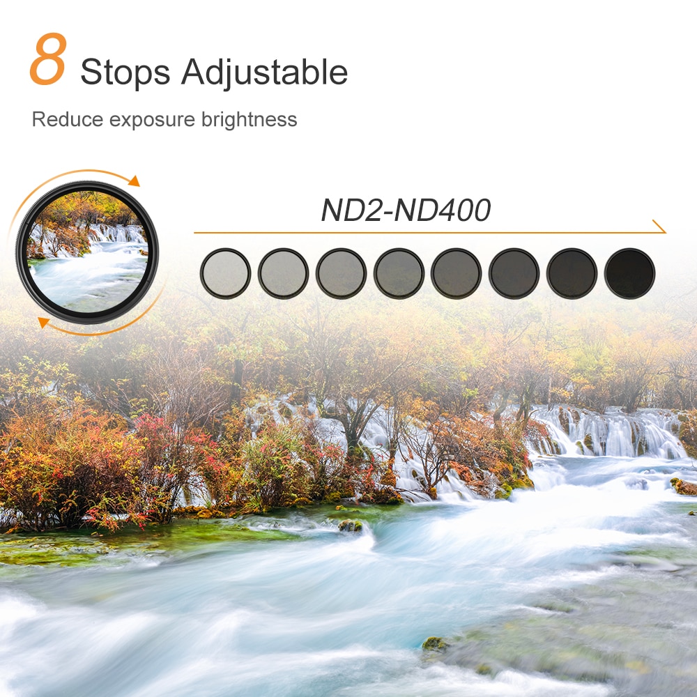 K&amp;F CONCEPT ND2-400 ND Filter 37/40.5/43/46/49/52/55/62/67/72/77mm Adjustable Neutral Density Fader Variable Camera Lens Filter