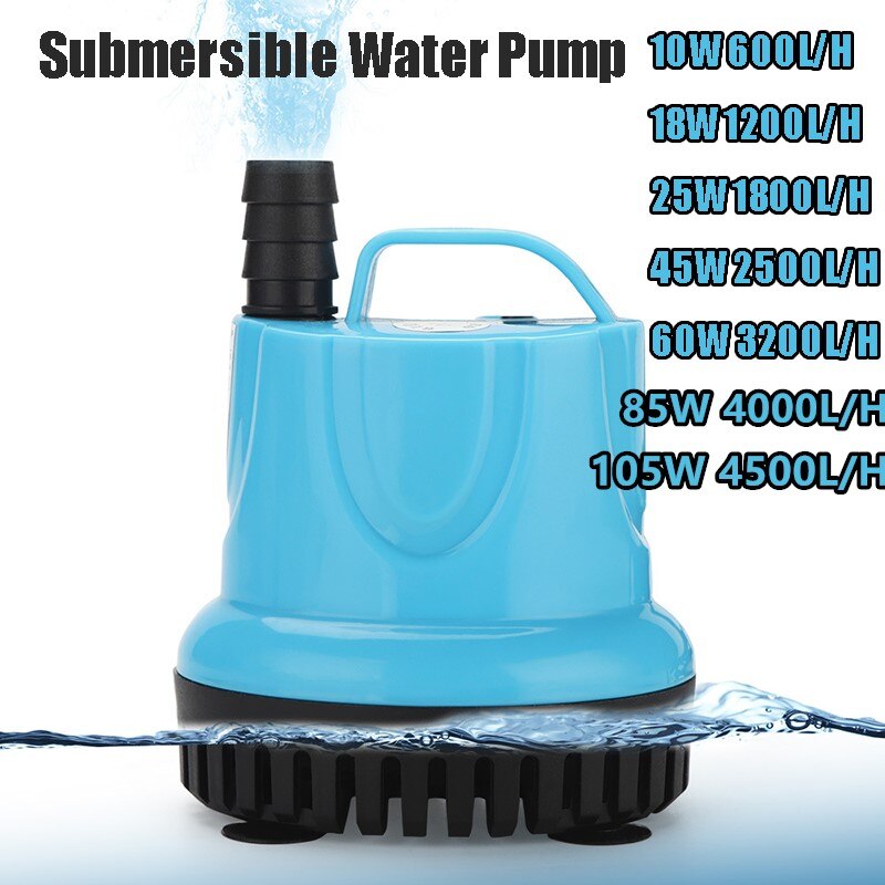 10/18/25/45/60/85/105W 600-4500L/H Submersible Water Pump 220V Aquarium Fish Pond Tank Spout Marin Temperature Control Clean