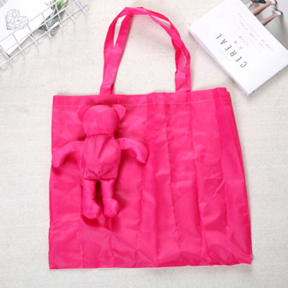 Reusable Eco-friendly Grocery Foldable Shopping Bags Premium Folding Tote Bag Bear Cotton Waterproof Handbag: Red