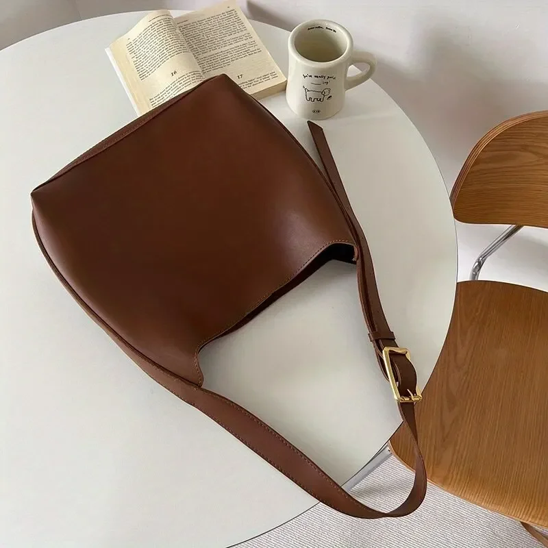 All-match dameskuldertaske, solid håndtaske crossbody-taske dame minimalistisk pu-lædertaske til arbejde