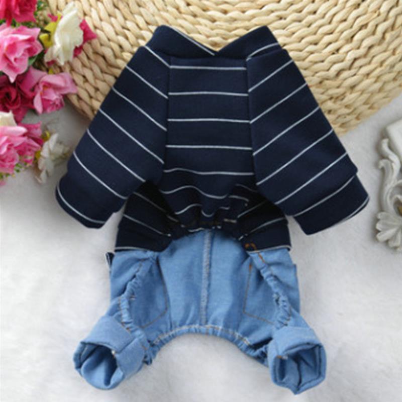 Lemmikkikoiran vaatteet raidallinen jumpsuit pentu mekko vaatteet puku cowboy denim lemmikkihousut koiranpentu farkku haalari vaatteet