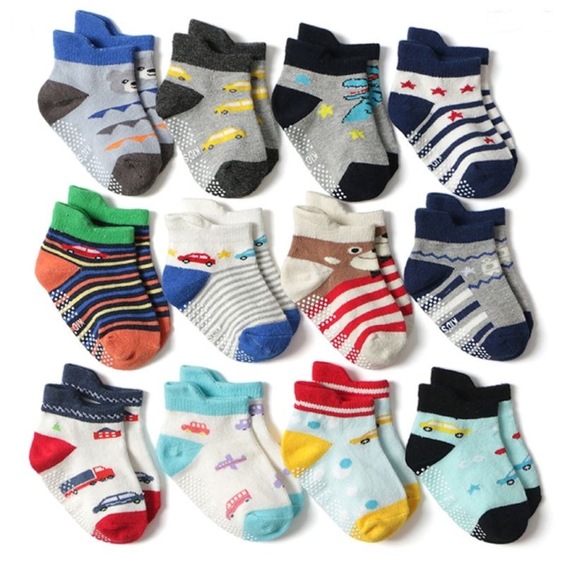 12 paire/ensemble de enfant en bas âge bébé coton peigné chaussettes anti-dérapant dessin animé étage Stock enfants garçons filles confortable Sox