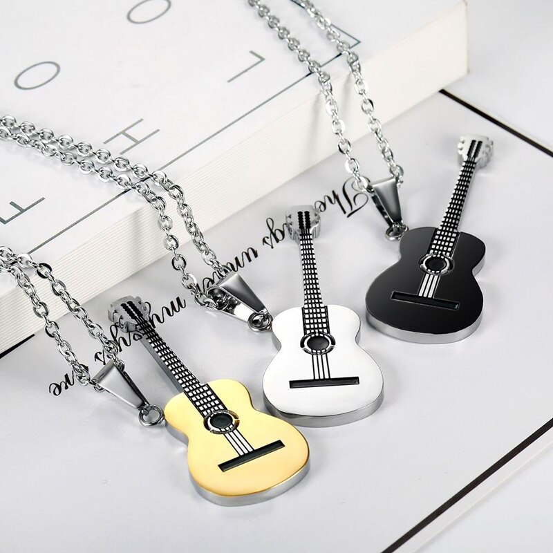 No se decolora la forma de la guitarra 316L Acero inoxidable hombres o mujeres collares joyería Hiphop Rock Slide música elemento cadenas COLLAR COLGANTE