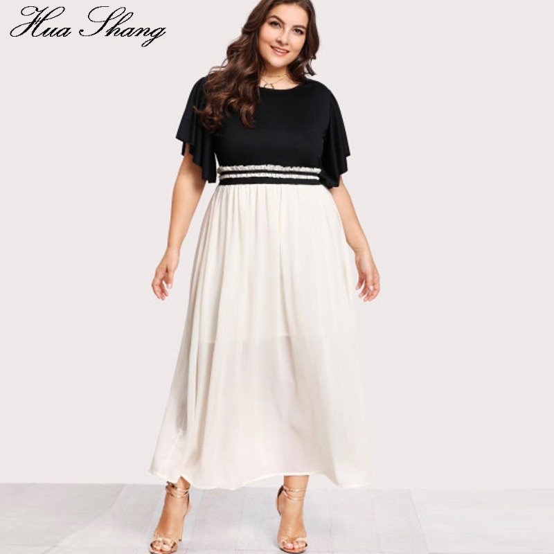 Lange Zomer Jurken Plus Size Vrouwen Korte Mouwen Wit Zwart Chiffon Casual Jurk Elegante Ruches Hoge Taille Tuniek Strand Jurk