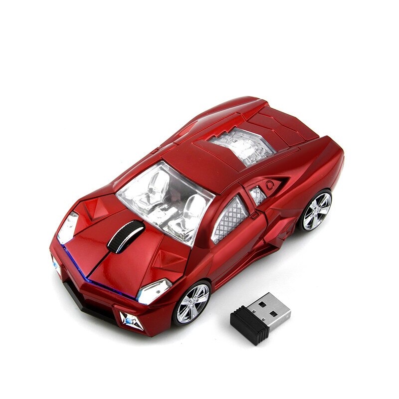 USB Computer Mouse Mini Gaming Mice Sports Car Shaped Wireless Mouse 3D 1600DPI Optical Ergonomic Office Mause For PC Kid: Red