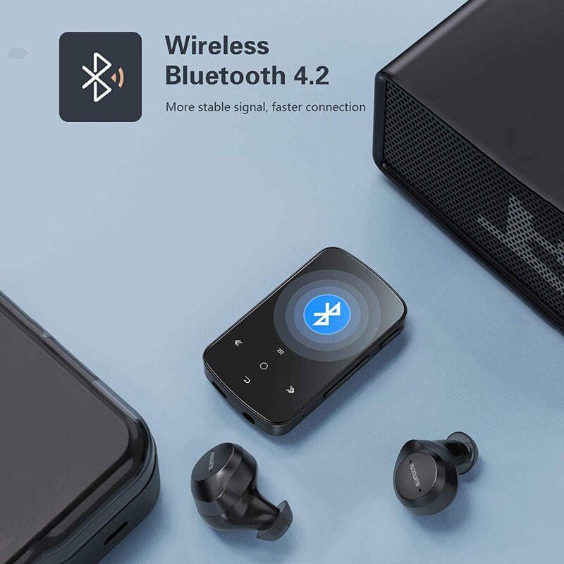 Reproductor MP3 de 32GB con Clip y Bluetooth, Mini dispositivo deportivo con pantalla táctil portátil con podómetro, Radio FM, auricular grabador de voz