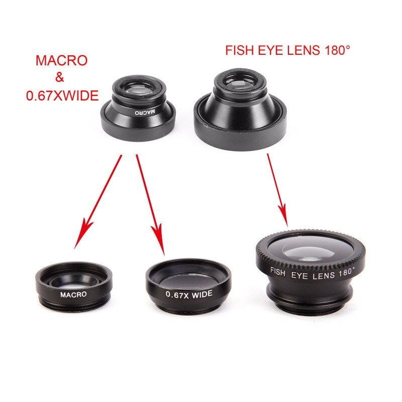 Lente de ojo de pez 3 en 1, gran angular, Macro ojo de pez, Zoom, Kit de lentes con Clip para iPhone, Xiaomi, Samsung, teléfono móvil, lente de cámara