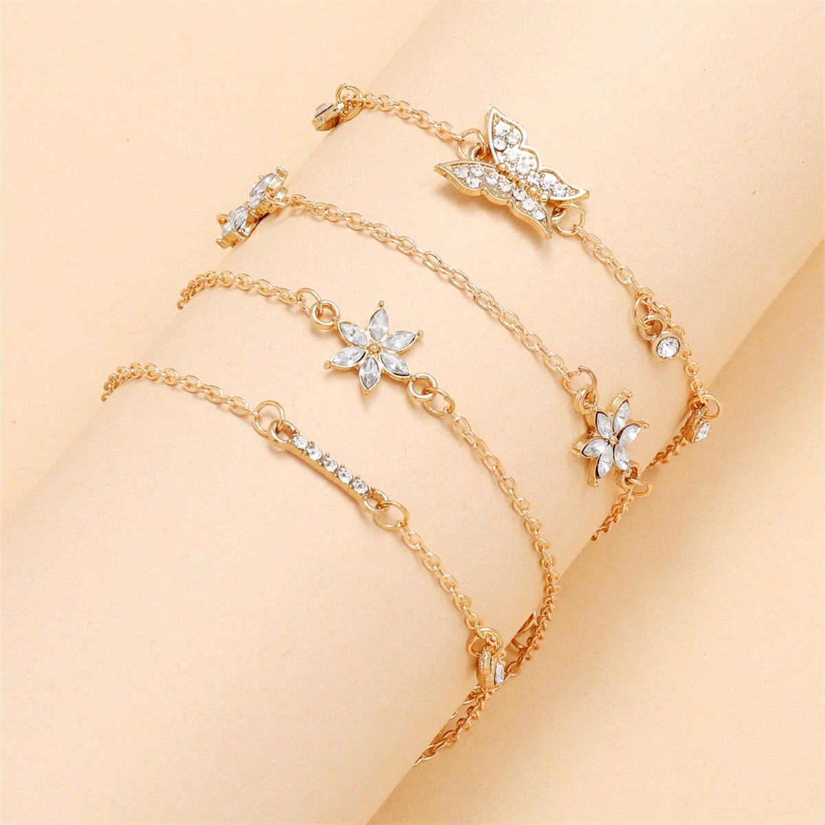 Moda borboleta floret pulseira conjunto de ouro geométrico pulseira 4 peça conjunto feminino acessórios pulseras mujer pulseira jewelri