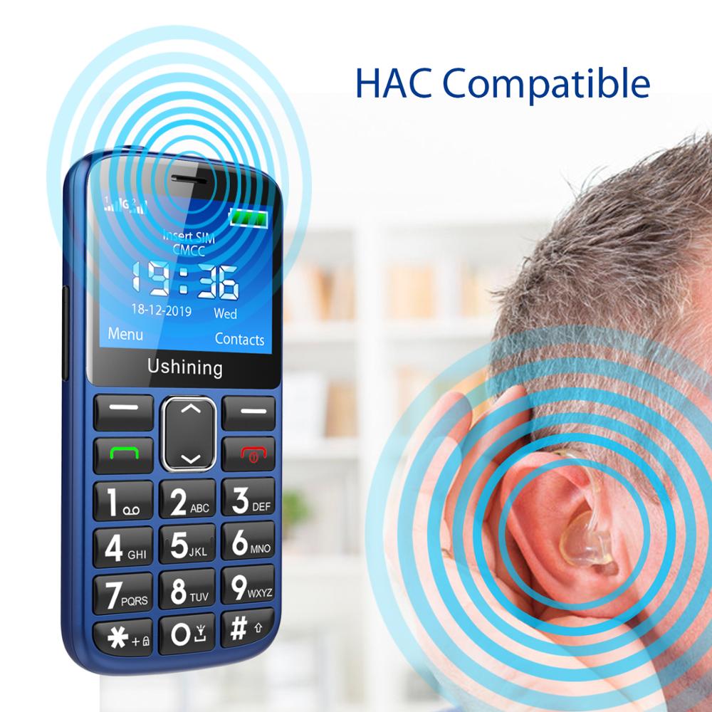 Teléfono móvil con botón grande de 2G para personas mayores, teléfono móvil Senior desbloqueado con botón de emergencia SOS, base de carga Compatible con HAC-azul