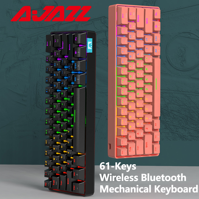 Ajazz STK61 Mechanical Keyboard Wireless Bluetooth 61 Keys Dual Mode Mix Backlit Mini Portable Gaming Keyboard for PC Desktop