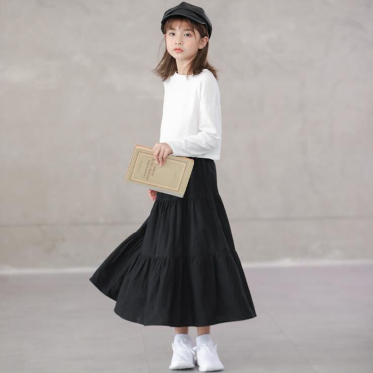 Girls Skirt Autumn Winter Baby Girls Black Cotton Long Skirts Teenage Girl Skirt Children Clothing 6 8 10 12 14Year