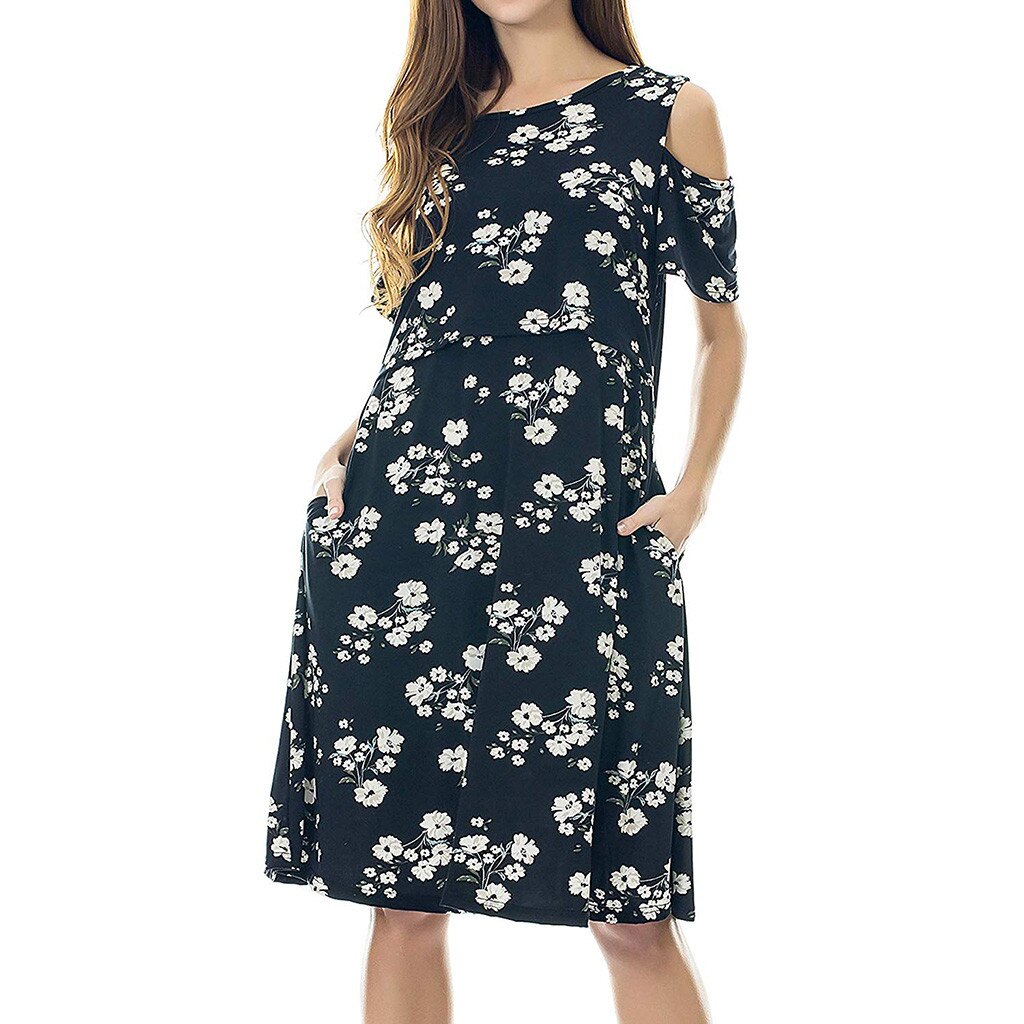 Women Pregnant maternity dresses Nursing Solid Breastfeeding Summer Small Floral Maternity Dress платье летнее женское