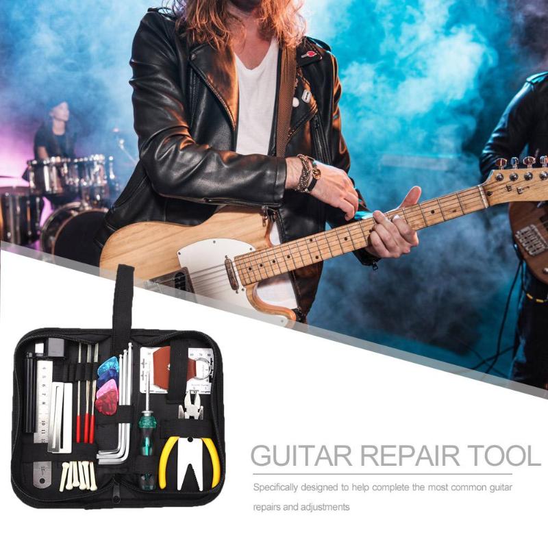 Guitars Repair Maintenance Tool Set Guitar Toolkit with Fret Wrench Measure Kit String Instruments Cleaning Accessories