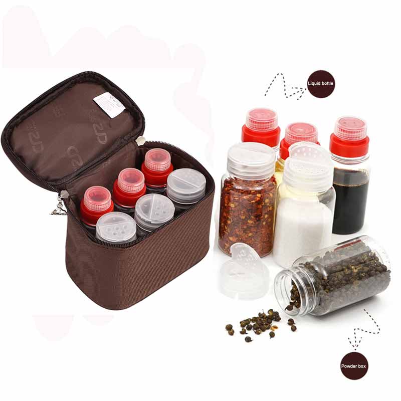 6 Pcs/Set Spice Jar Container Seasoning Box with Storage Bag Spice Bottle Salt Pepper Powder Containers for Outdoor Barbecue