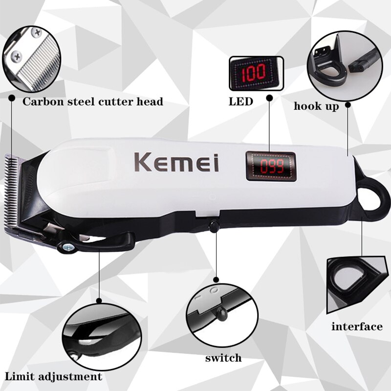 Kemei Hair Clipper for men Electric Hair Trimmer Cordless Hair Cutter Machine LCD Display Rechargeable haircut