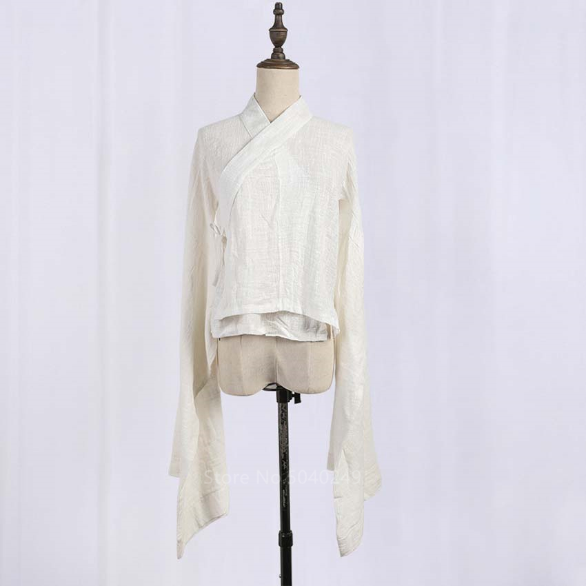 Chinese Traditional Clothing Ancient Princess Folk Dance Costume for Women Girls Performance Dress Hanfu Linen Qing Dynasty Set