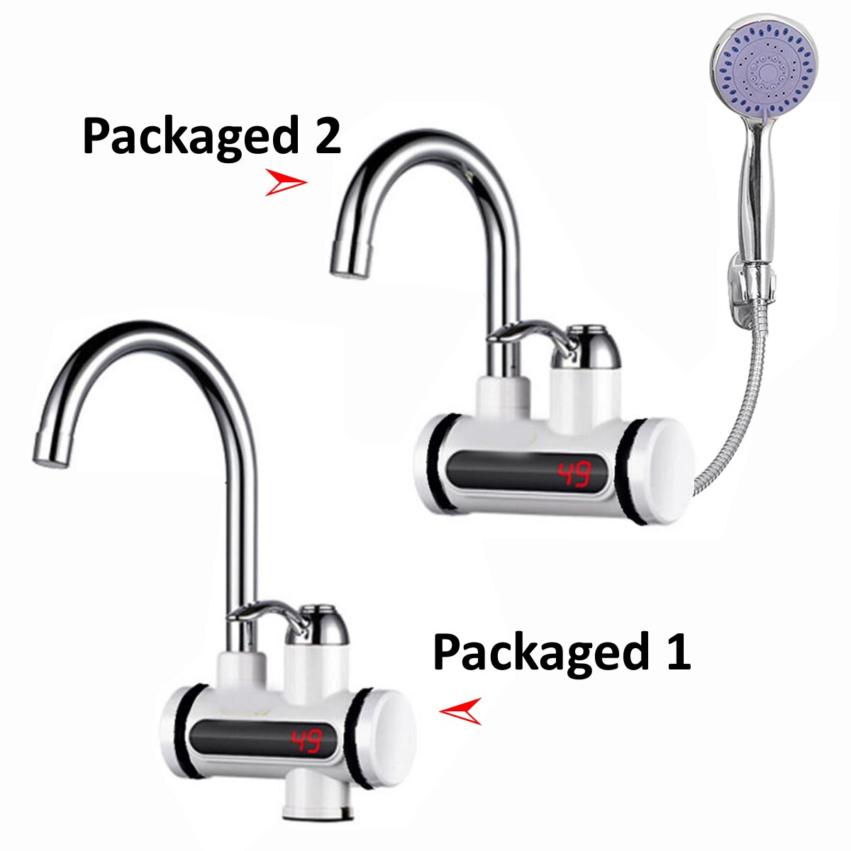 3000W 220V Instant Electric Faucet Tap Water Heater Stainless Steel Under Inflow LED Display Water Heater+Shower