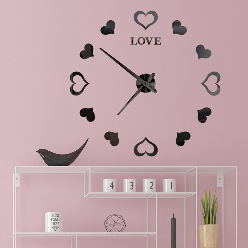 Frameless DIY Wall Clock Kit Large Modern 3D Mirror Decor Sticker DIY Clock Kit for Home Living L5