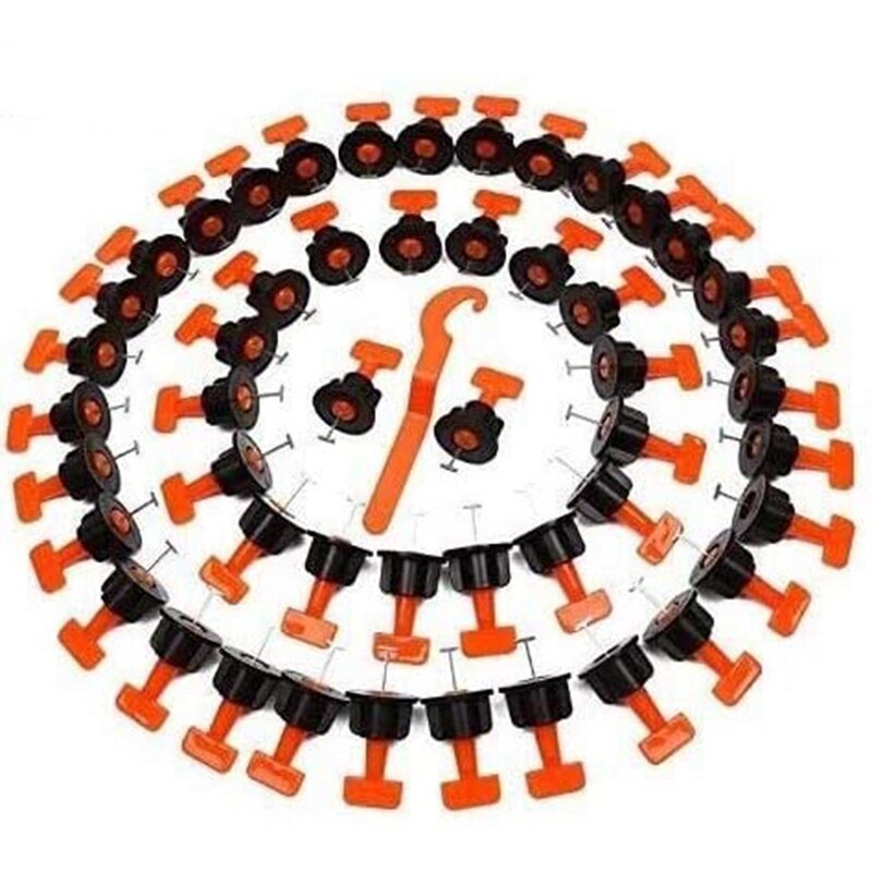100 Pcs Flat Ceramic Floor Wall Construction Tools Reusable Tile Leveling System Kittile Kit for Tile with Wrench