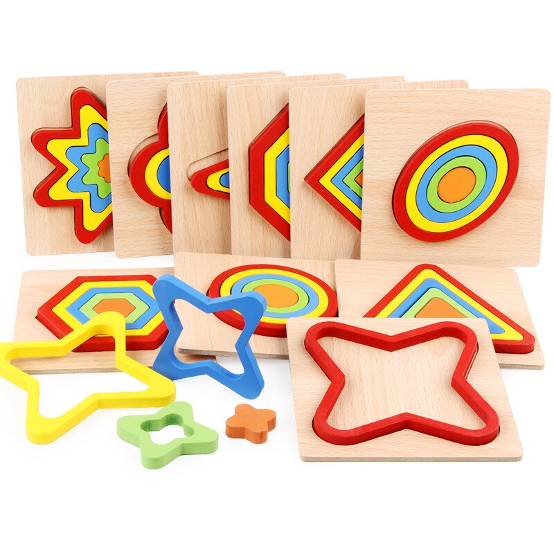 DIY Holz 3D Puzzle Gebäude Geometrische Form Spielzeug Form Lernen Erkenntnis Spielzeug für Baby Kinder Vorschule Bildung Kinder Spielzeug