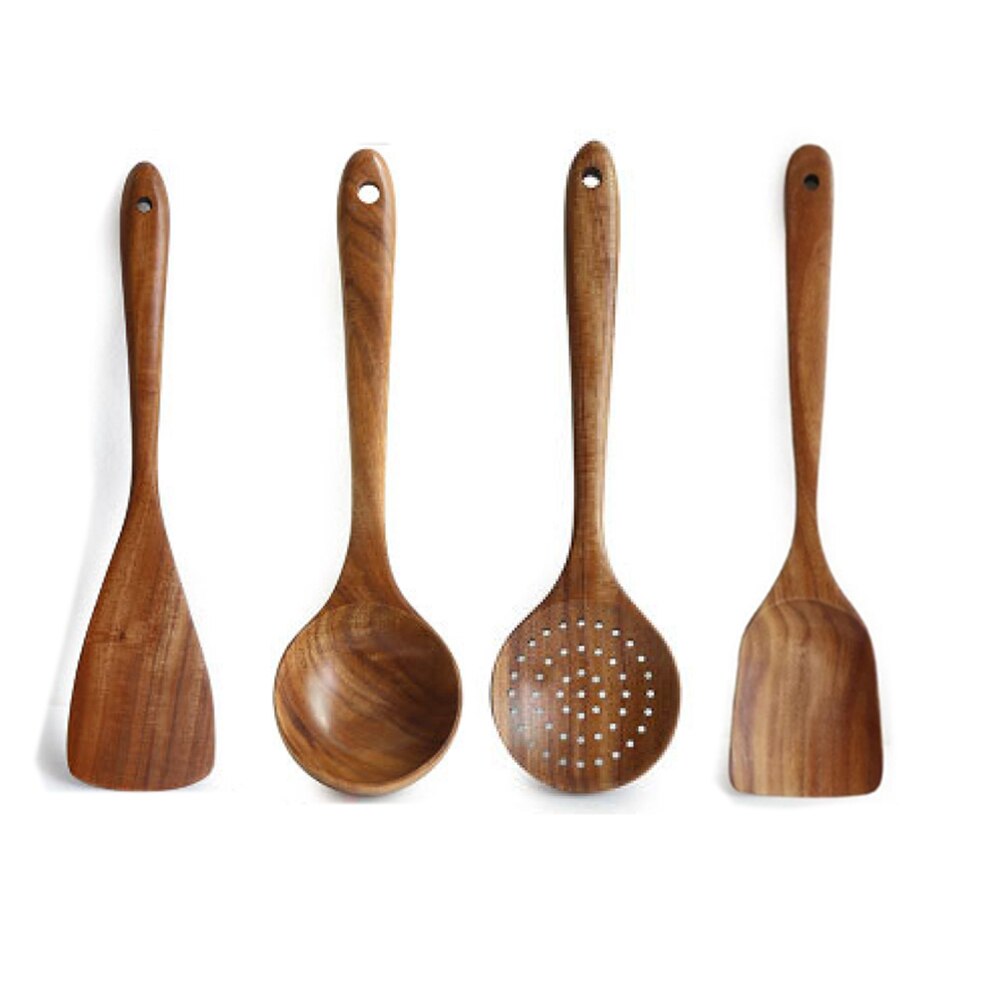 Teak Natürliche Holz Kochgeschirr Küche Utensilien Kochen Werkzeuge setzt Geschirr Geschirr Geschirr Löffel Schaufel Sieb Holz Bausatz: Elfenbein