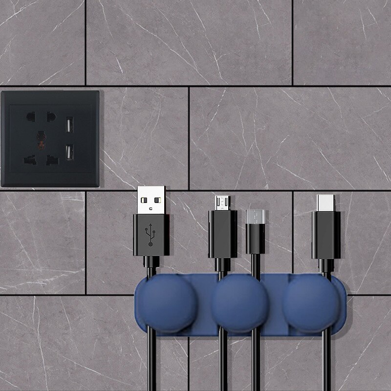 Tidy Management Clips Desktop Silicone Cable Organizer Flexible Usb Cord Winder Protector Holder for Mouse Keyboard Earphone: 6 Holes Blue