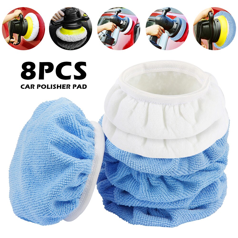 Car Polisher Pad Microfiber Auto Bonnet Polishing Buffer Pad Soft Wool Polishing Waxing Buffing Pad Cover Sponge kit: Blue