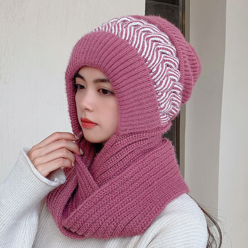 Gorro de lana de punto para mujer, bufanda rosa, versión coreana, versátil, conjunto de gorros para padres e hijos, 2022: pink