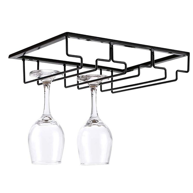 Iron Wall Mount Wine Glass Hanging Holder Goblet Stemware Storage Organizer Rack JU31603: 3 slots