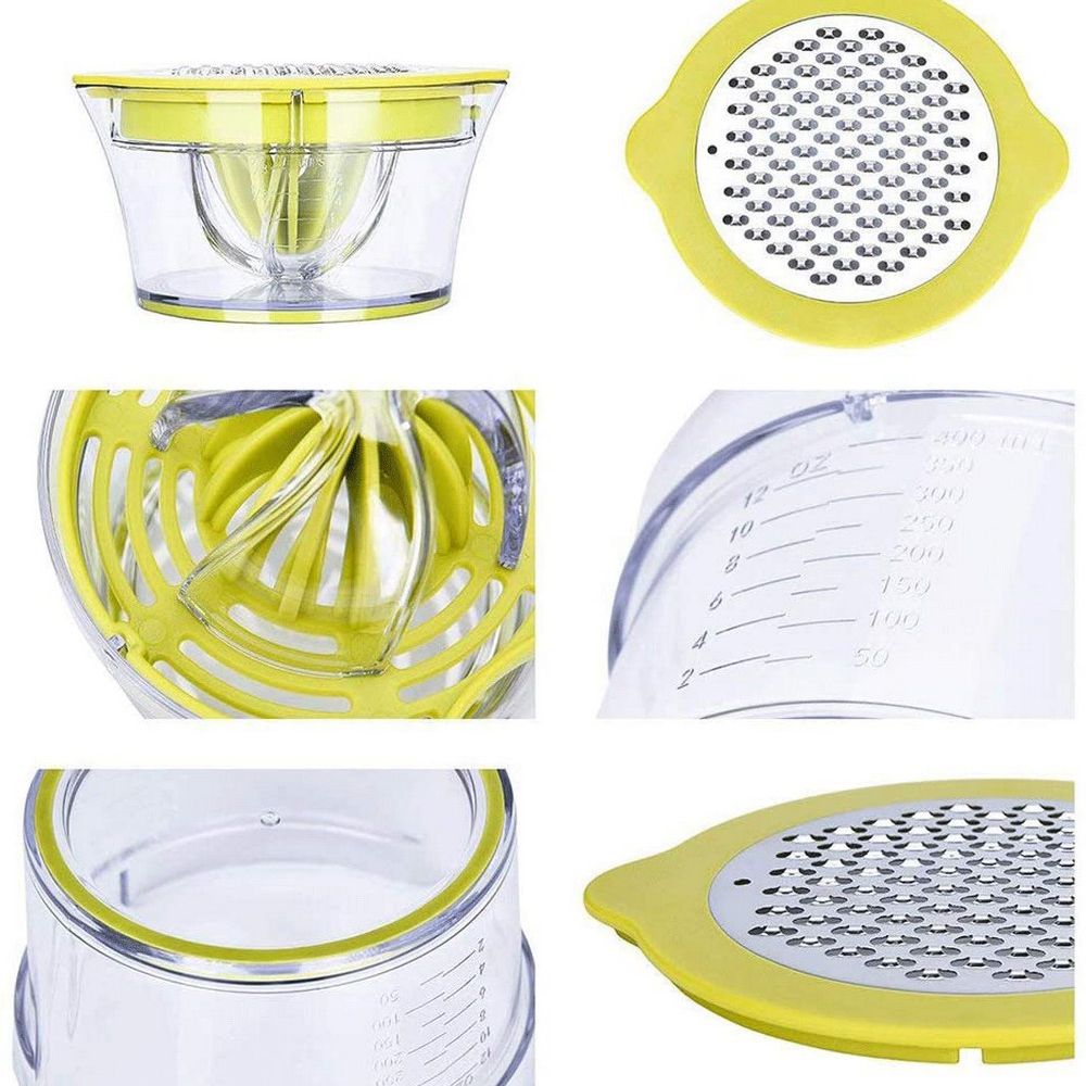Handmatige citroen-sinaasappelpers met ingebouwde maatbeker, rasp, handpers, multifunctionele pers, extractor, keukenaccessoires