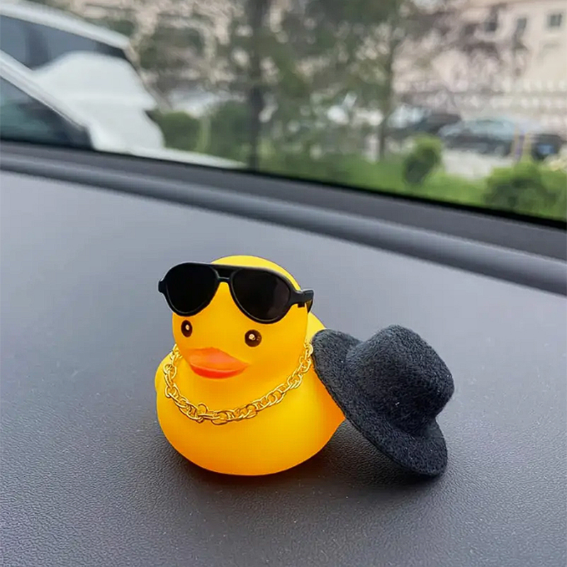 Auto rubberen eend, gele eend decoratie dashboard met zonnehoed zwemring ketting: GRIJS