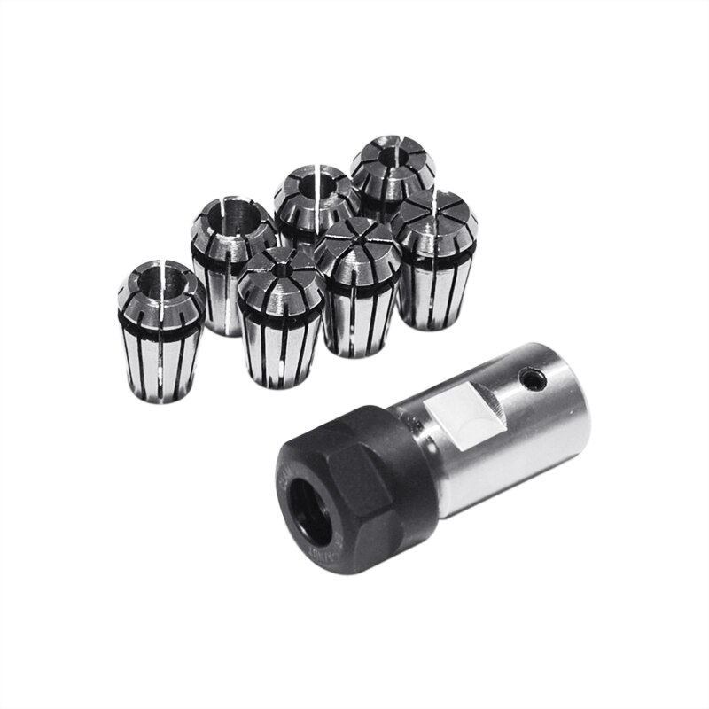 7Pcs High Carbon Staal ER11 Spring Collet ER11A 1/2/3/4/5/6/7Mm Set + 5Mm Verlengstuk Motor Shaft Houder Voor Cnc Draaibank Graveren