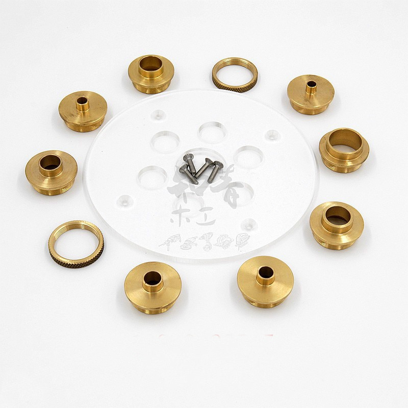 10PCS Brass Router Plate Guide Bushings + Round Base bottom Plate For Woodworking Trimming Machine Router Table Insert Plate