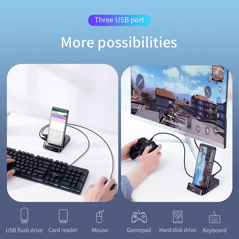 Station d'accueil de moyeu de Type C Baseus pour Samsung S20 S10 S9 Dex Station de protection USB C vers HDMI adaptateur secteur pour Huawei P30 P20 Pro