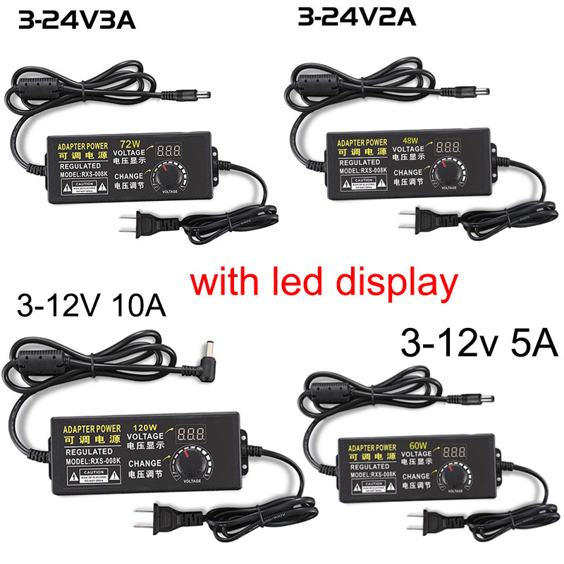 Adaptador de fuente de alimentación de AC100-240V a CC, 3-12V/3-24V, 3V, 6V, 9V, 12V, 15V, 18V, 24V, 2A, 5A, 10A, adaptador de conector de cargador ajustable