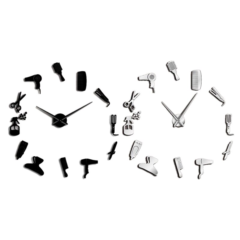 Diy Barber Shop Giant Wall Clock with Mirror Effect Barber Toolkits Decorative Frameless Clock Watch Hairdresser Barber Wall Art