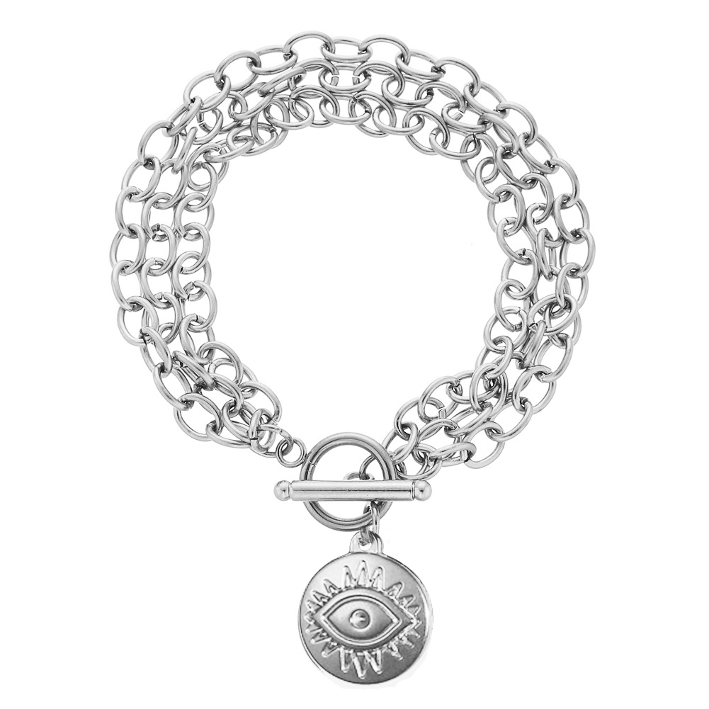 MinaMaMa Boheemse meerlaagse ketting roestvrij staal boze ogen bedelarmband voor vrouwen Vintage OT Toggle armbanden sieraden: 21cm / Hot Stamping