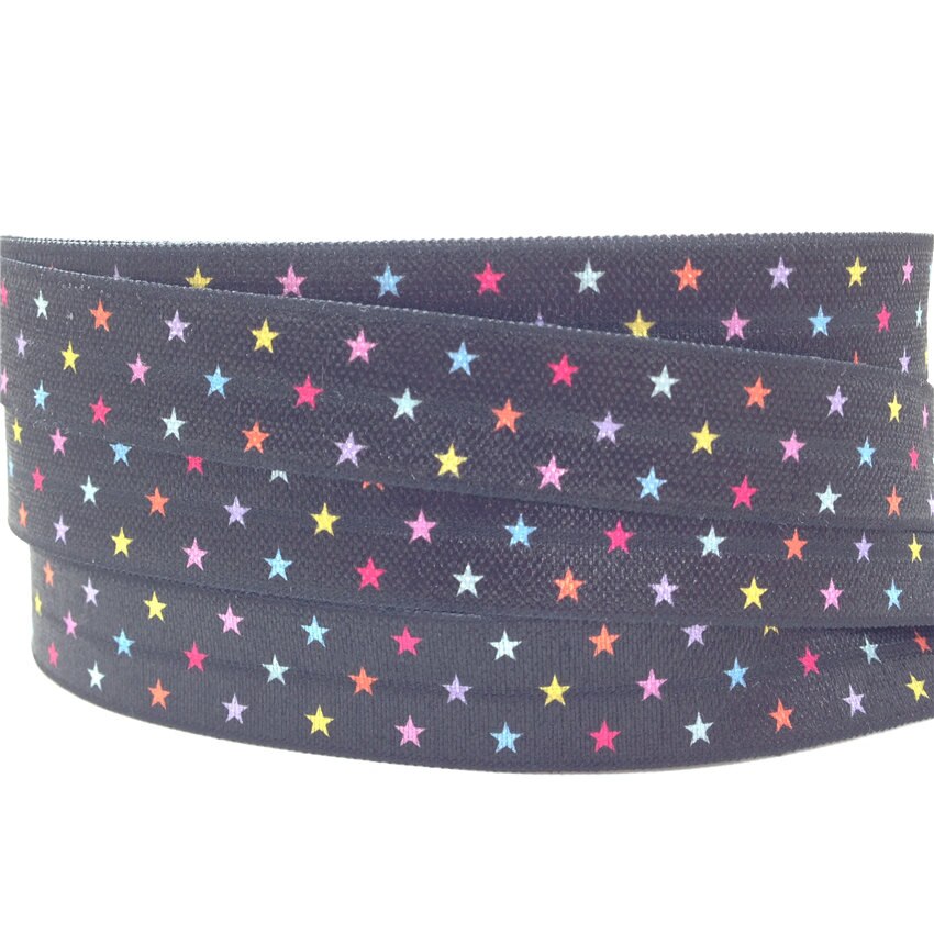 5 Yards 16mm Kleurrijke star gedrukt Vouw over elastische Kleine Dots FOE Handgemaakte Accessoires DIY Haar tie Party Decor lint: p393