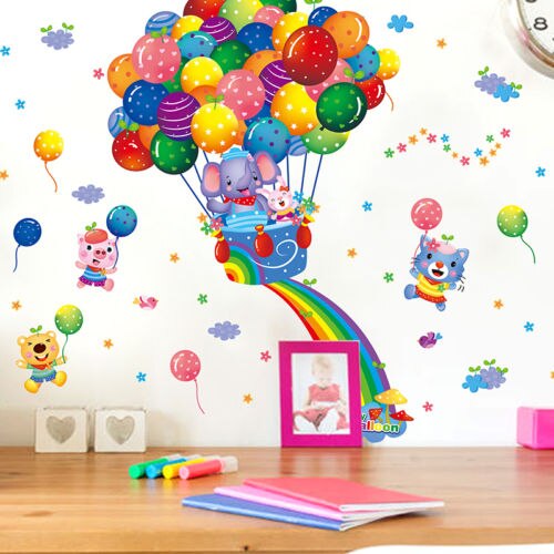 Luftballon væg klistermærke til børn baby værelse dekoration tegneserie dyr hjem tapet farverig soveværelse dekoration