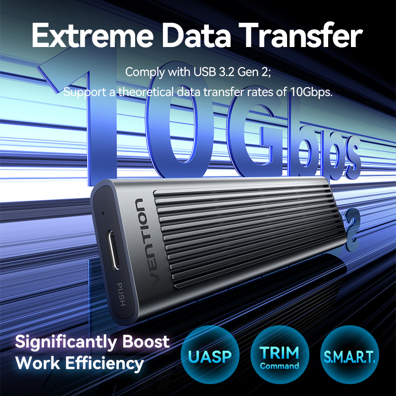 Obudowa Vention M.2 SSD NVMe SATA z podwójnym protokołem, adapter USB 3.2 Gen2 10Gbps, obudowa do laptopa, telefonu, z chłodzeniem i ochroną.